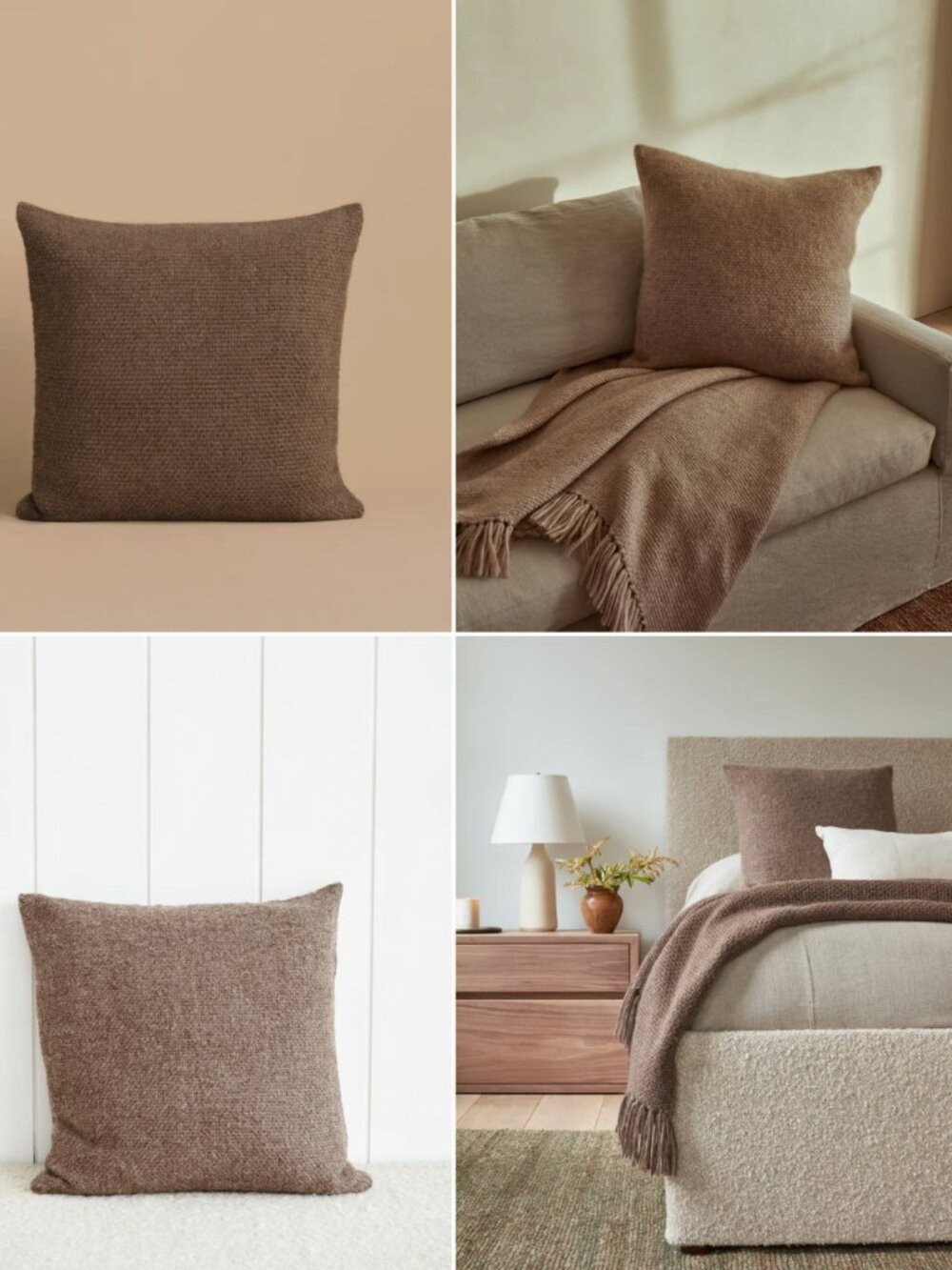 Jenni Kayne Alpaca Basketweave Throw & Pillow Set in Cocoa - 3-Piece Bundle